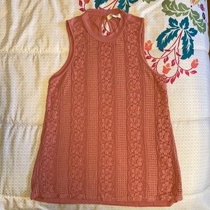 Pink Rose Coral Lace Key Hole Tank Top Size S